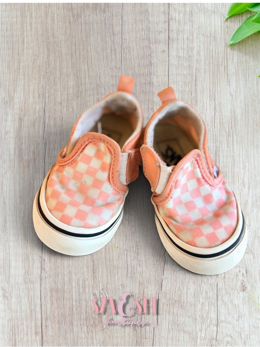 Toddler Vans Peach Checkerboard Slip-On Sneakers Size 5